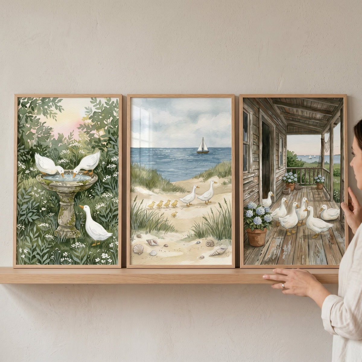 Charming Coastal Duck Trio Digital Art Set