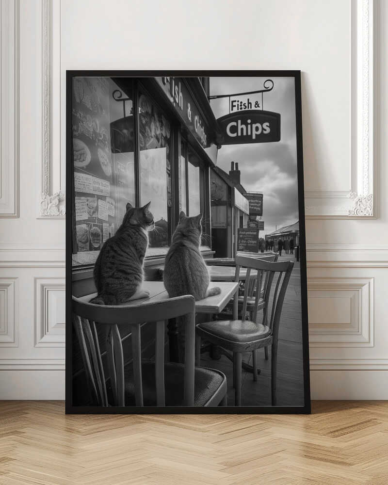 Two Cats at Fish and Chips Shop Digital Artwork