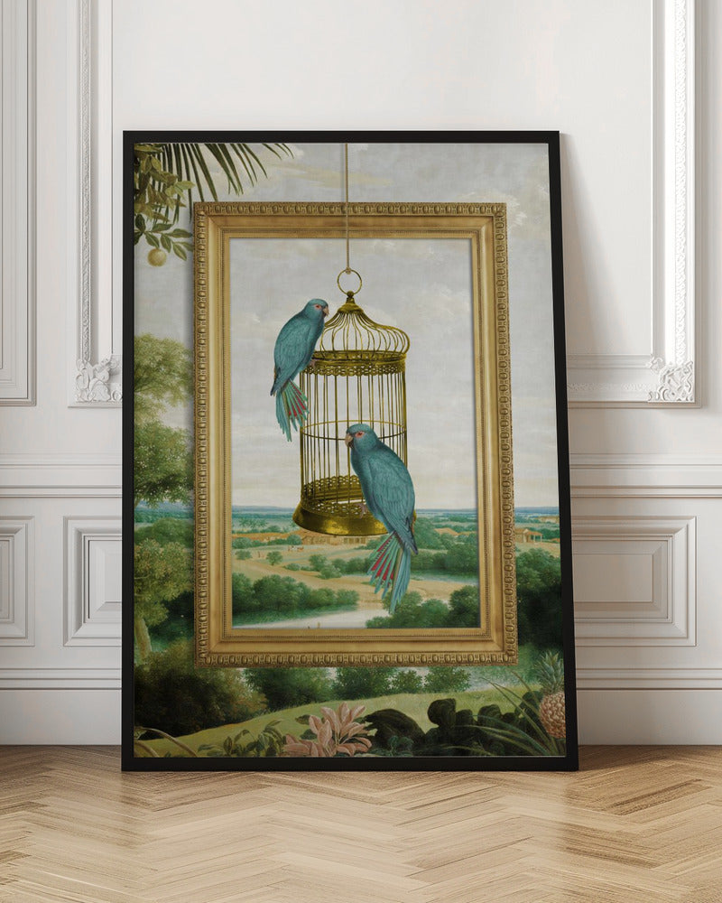 Exotic Parrots in Golden Cage Digital Art