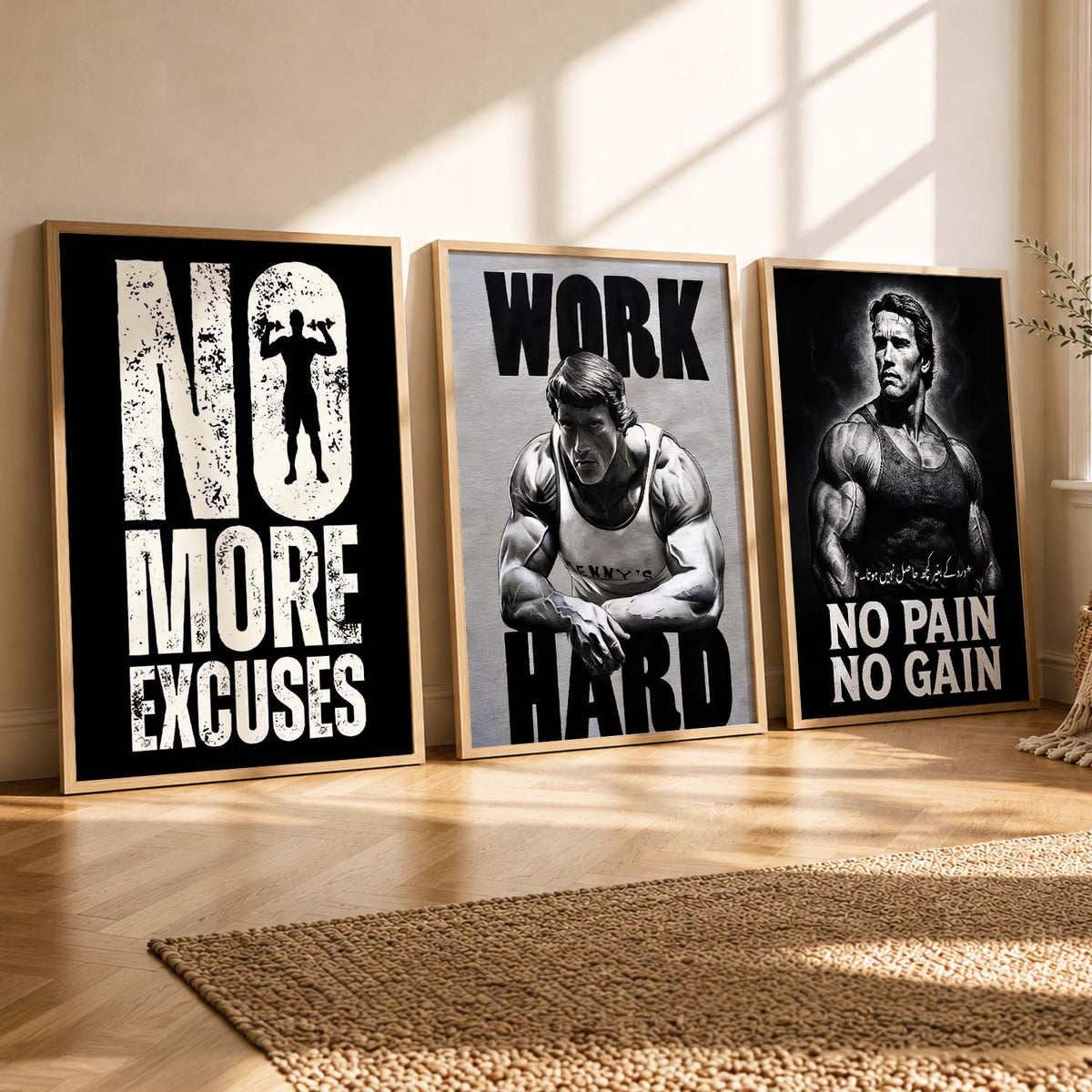 Arnold Schwarzenegger Motivational Gym Wall Art Set of 3