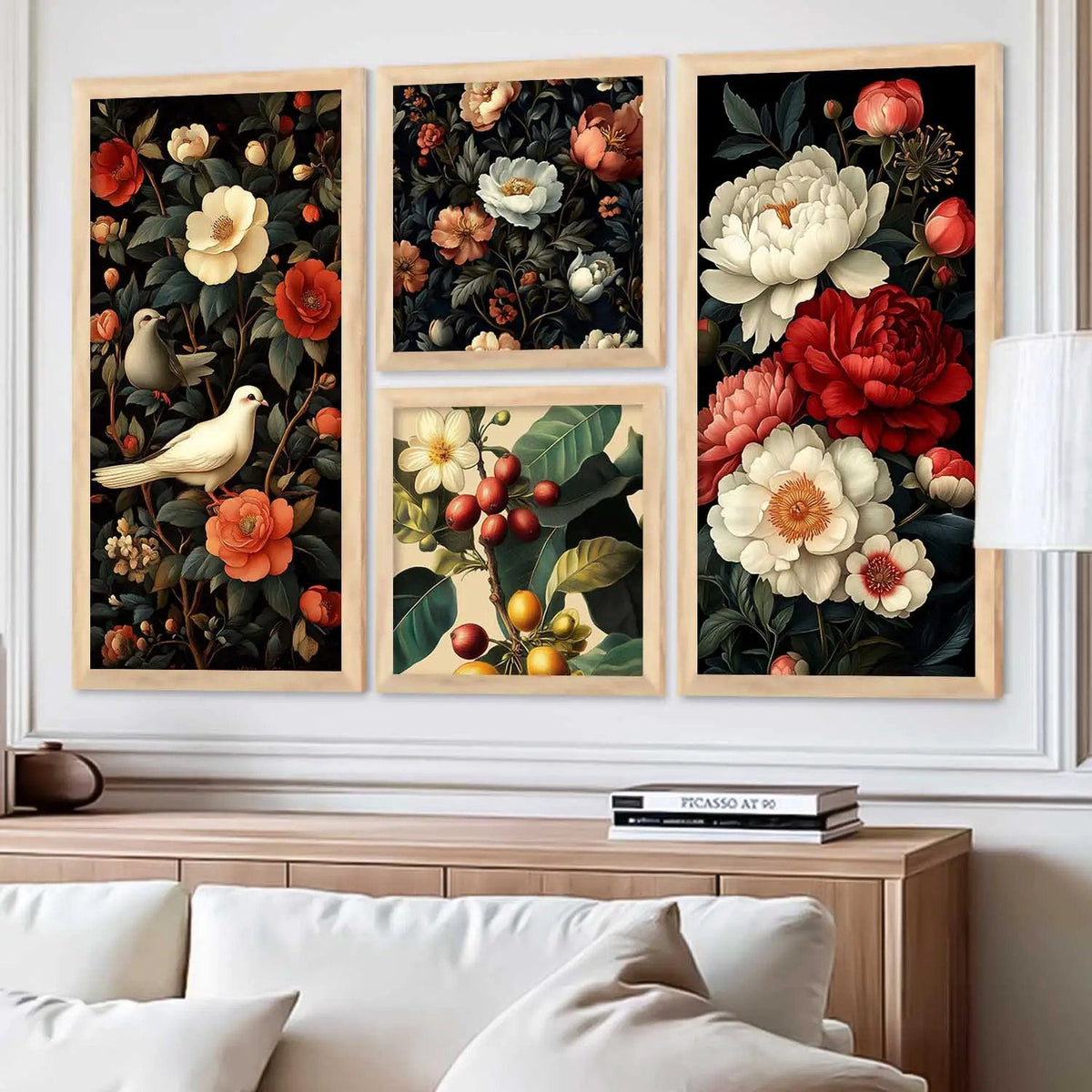 Botanical Doves and Peonies Digital Gallery Wall Set