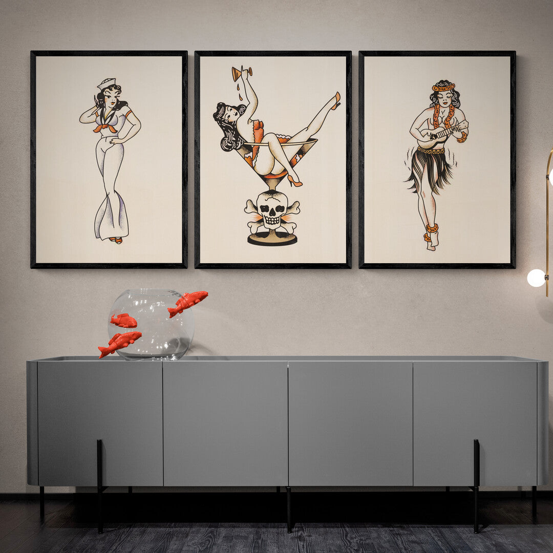 Traditional Vintage Pin-Up Girls Trio Digital Art