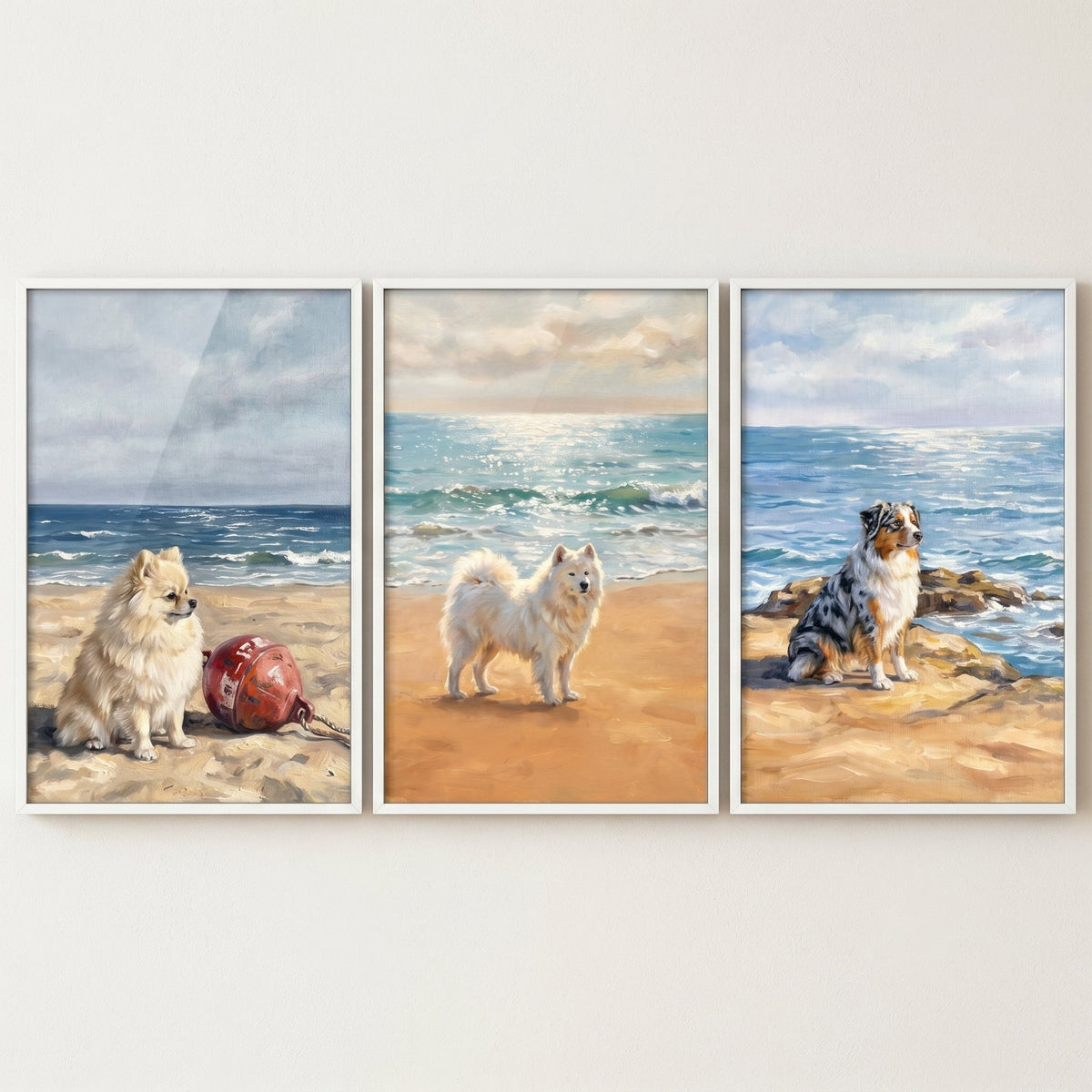 Coastal Dogs Digital Art Triptych
