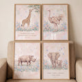 Watercolor Safari Animals Nursery Digital Wall Art Set of 4