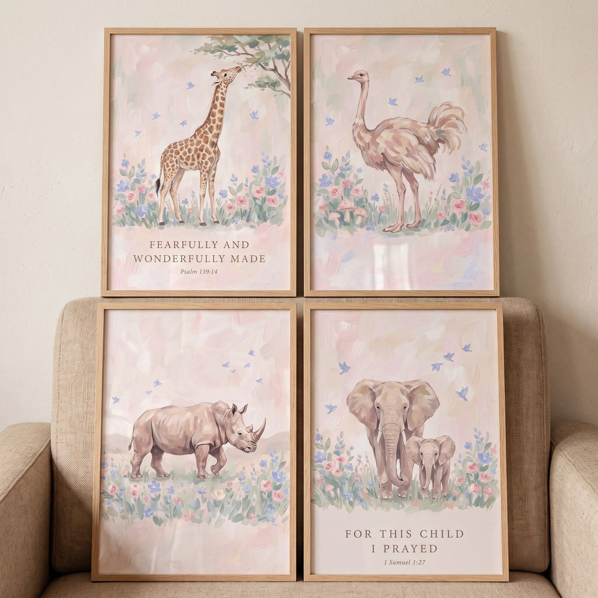 Watercolor Safari Animals Nursery Digital Wall Art Set of 4