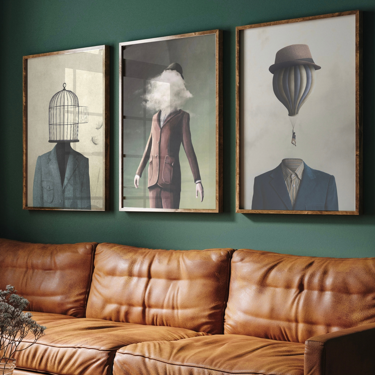 Surrealist Gentleman Digital Art Triptych