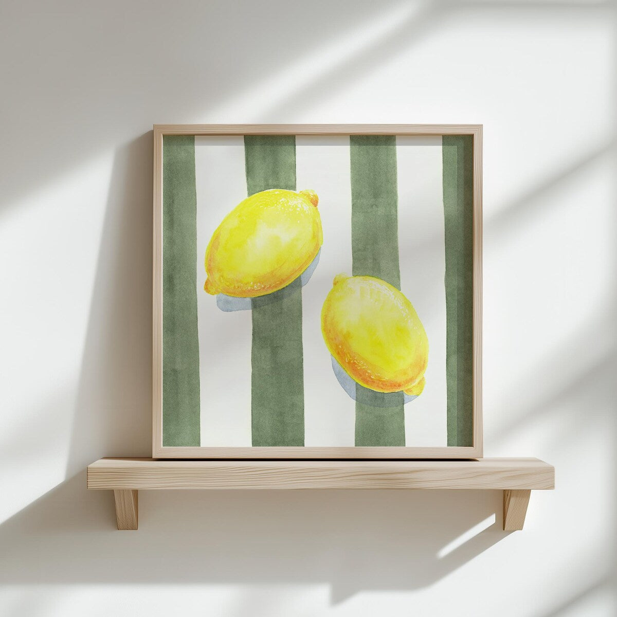 Watercolor Lemons on Green Stripes Digital Art