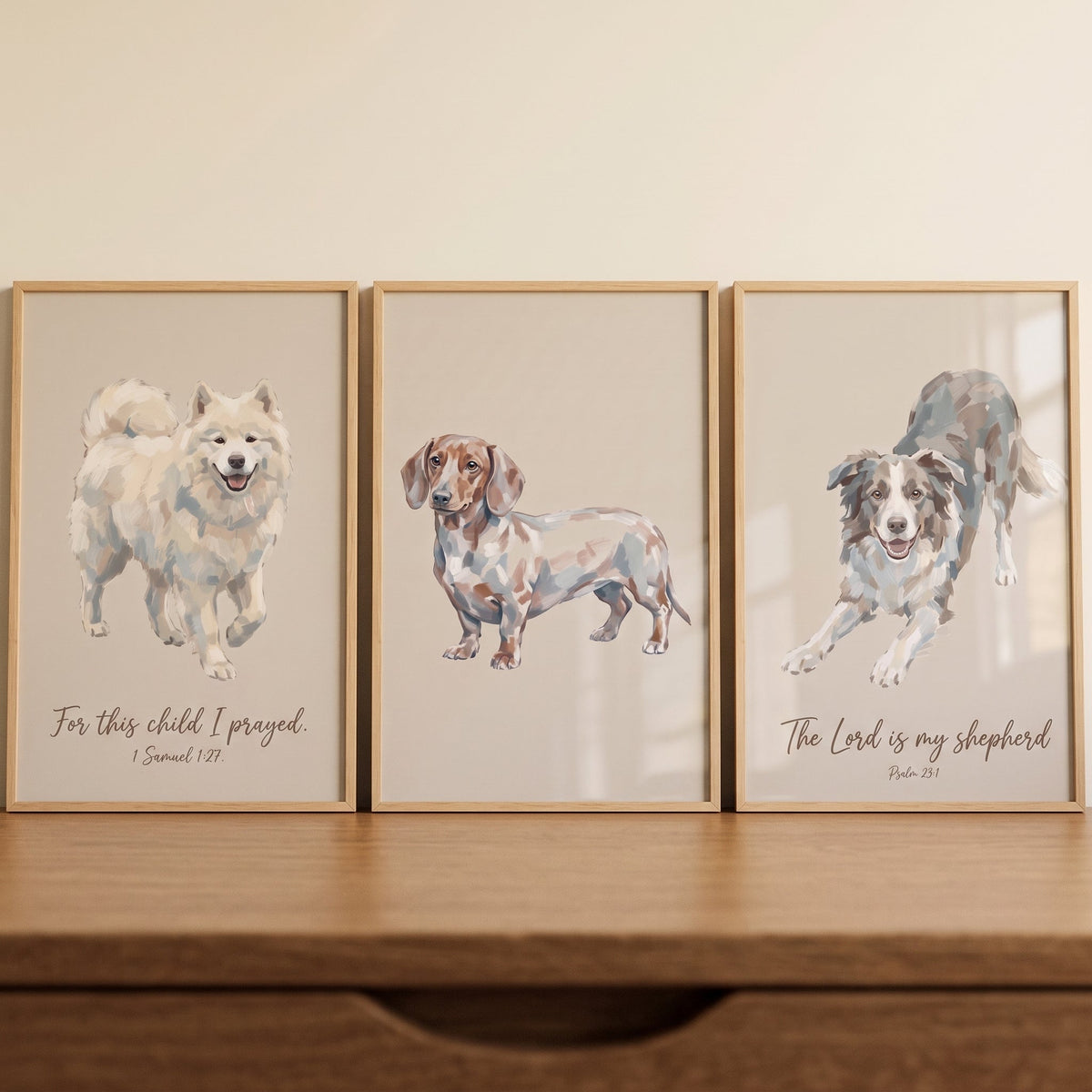 Charming Dog Breed Christian Scripture Digital Art Trio
