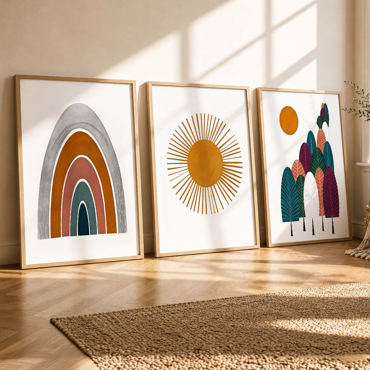 Boho Sun and Rainbow Tryptic Digital Art