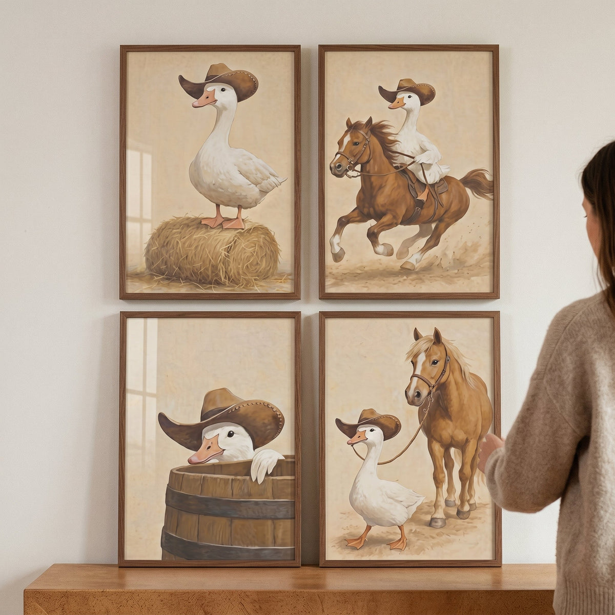Cowboy Duck Western Digital Wall Art Set