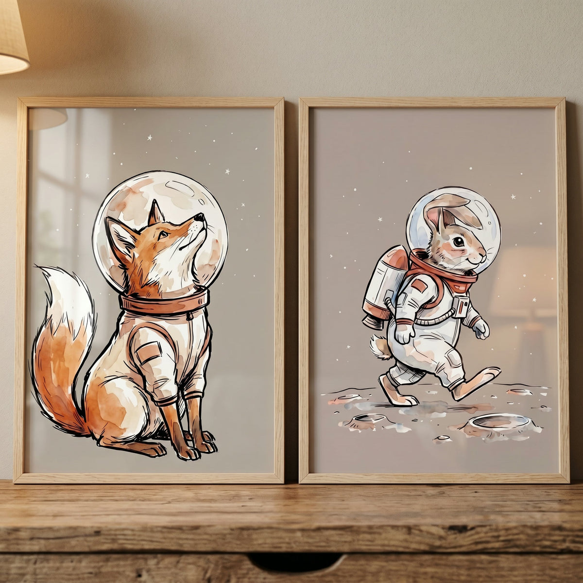 Space Explorer Animals Digital Art Print Set
