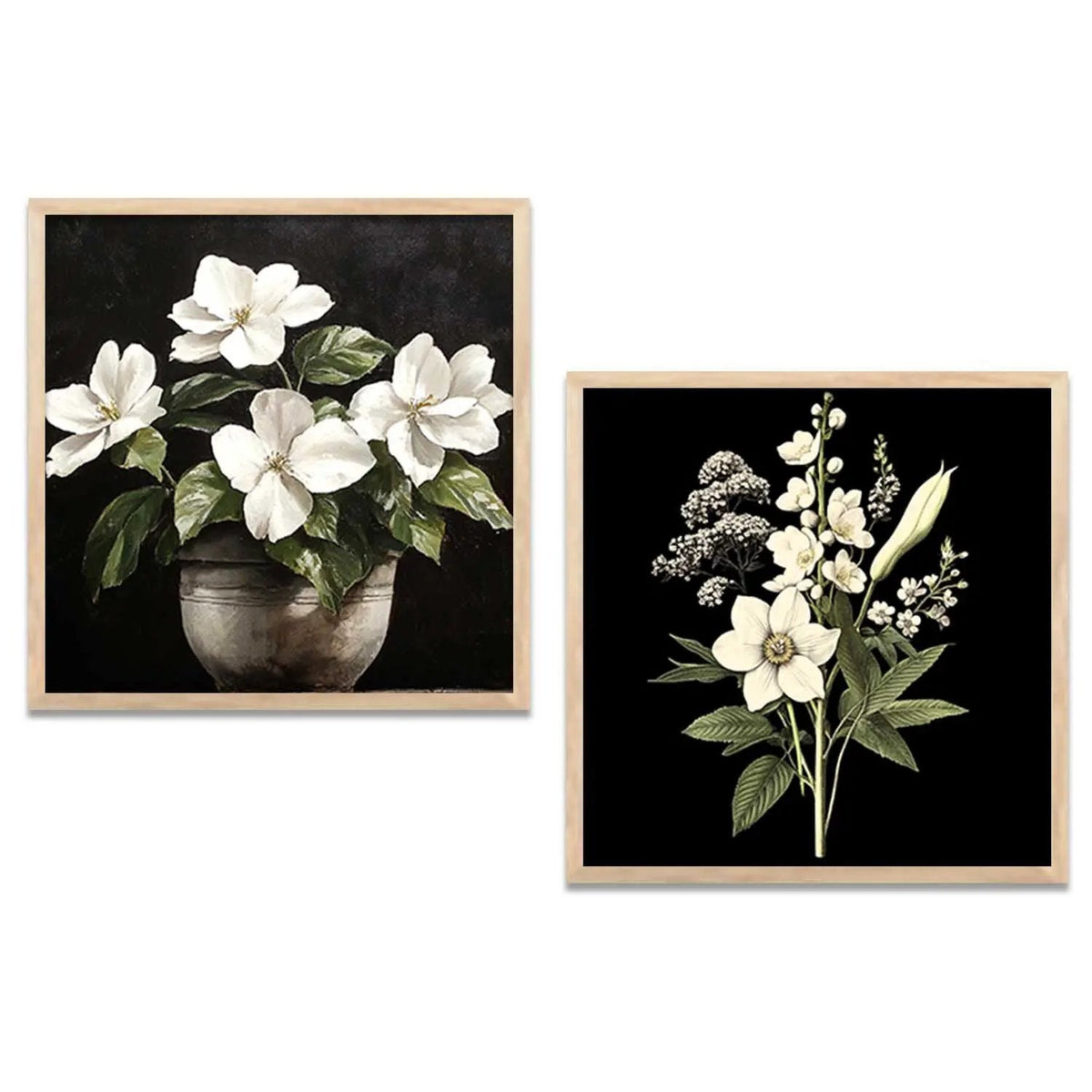 Chic Botanical Black and White Floral Digital Art Set