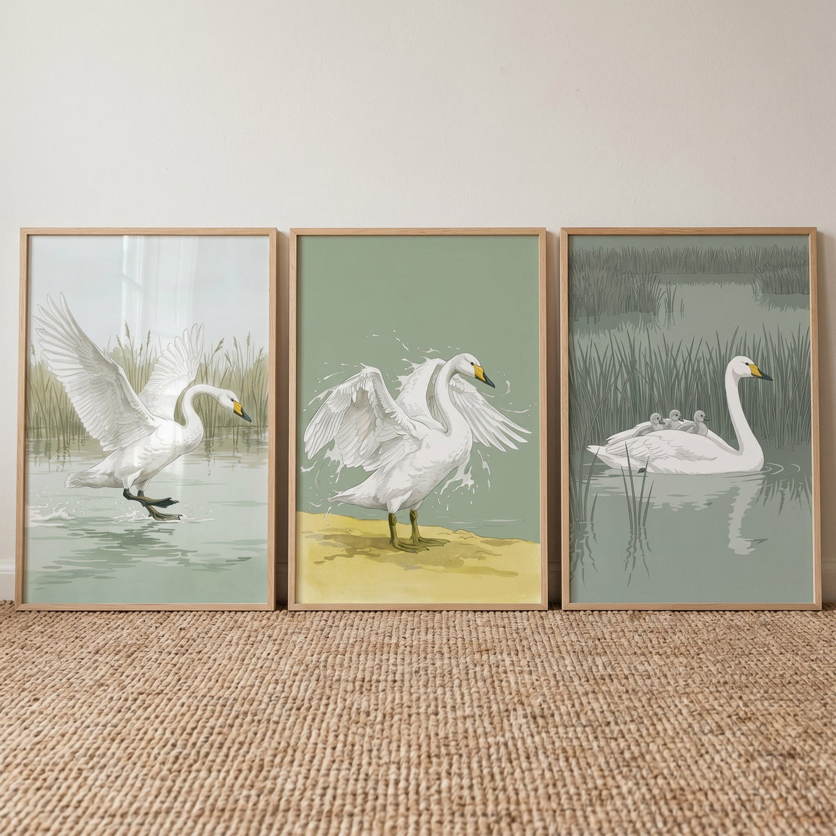 Graceful Swans Triptych Digital Art