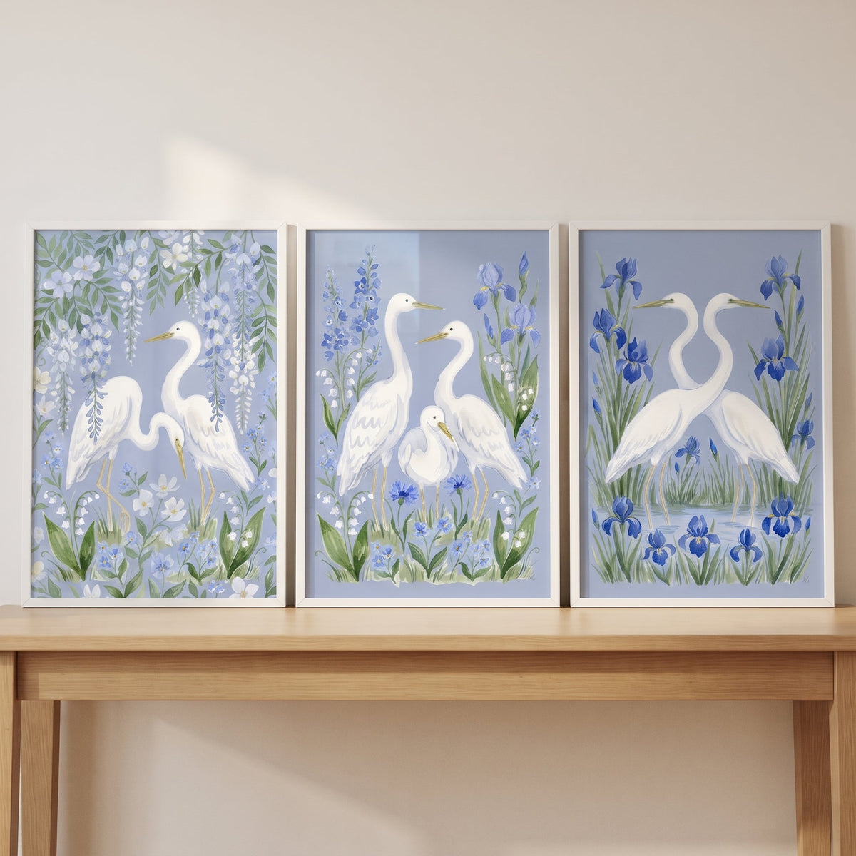 Blue Heron Trio Digital Art Print Set