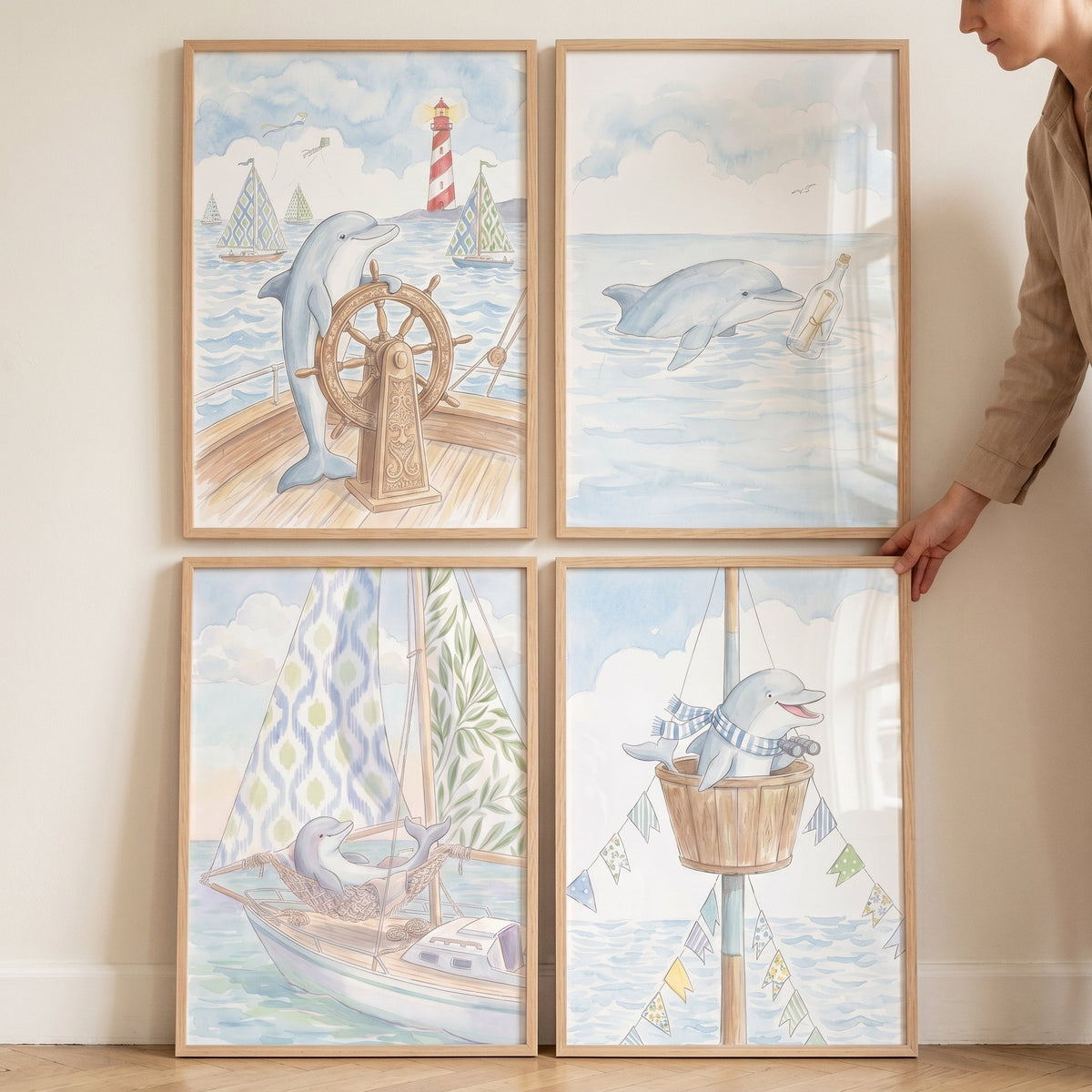Charming Nautical Dolphin Watercolor Digital Art Set