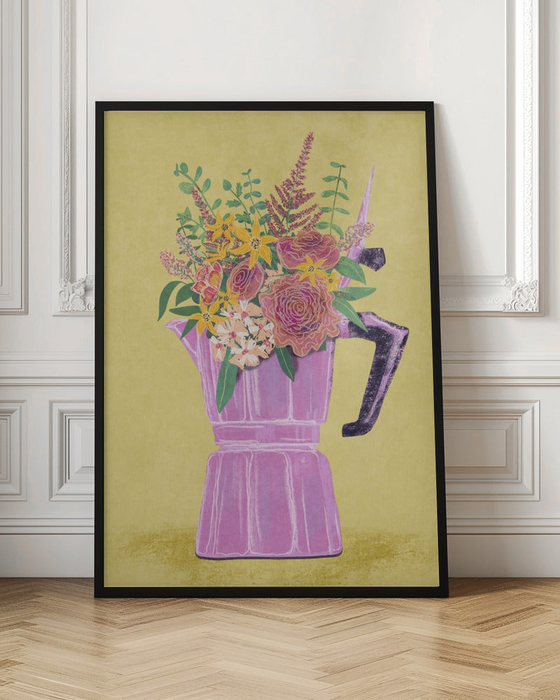 Floral Moka Pot Digital Art Print