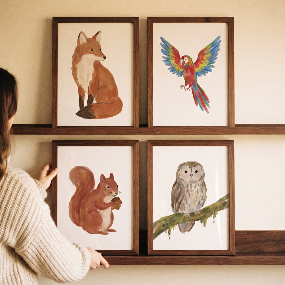 Charming Woodland Animals and Exotic Parrot Digital Art Gallery Set
