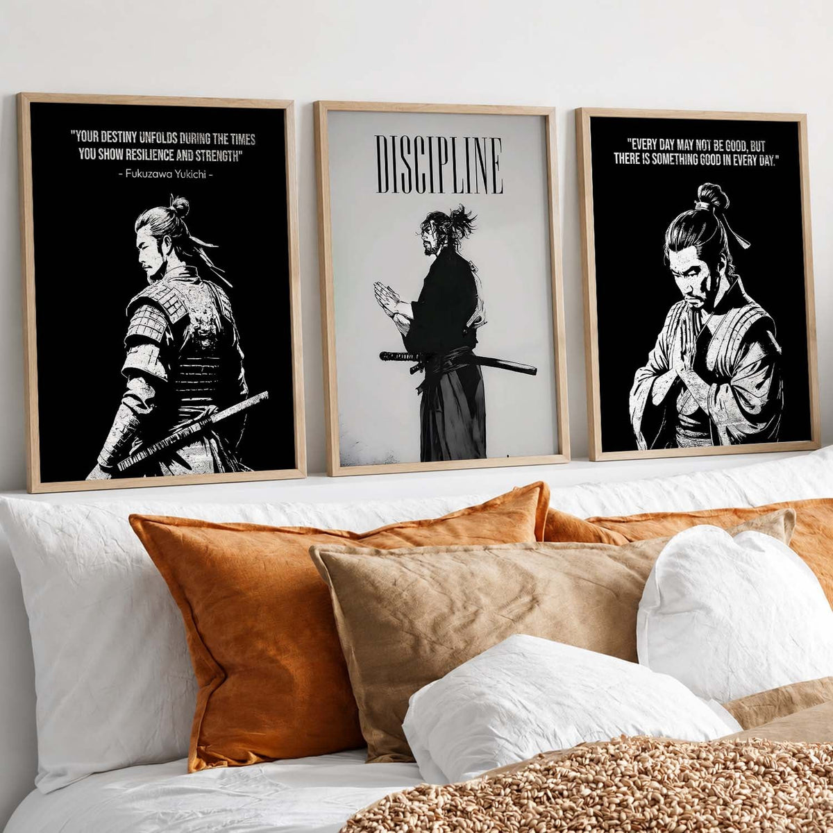 Samurai Discipline & Wisdom Triptych Digital Art Set