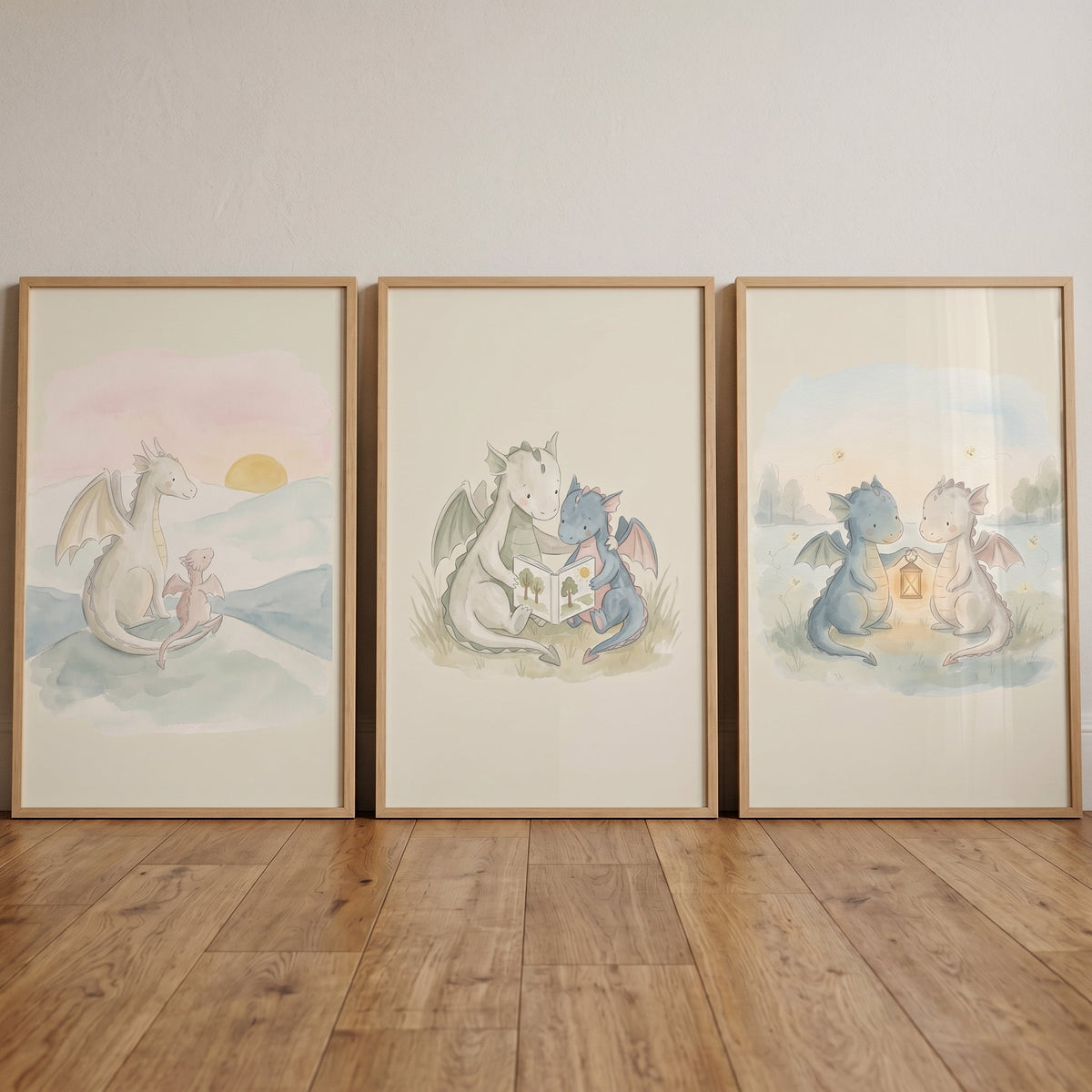 Watercolor Dragon Tales Digital Art Trio Set