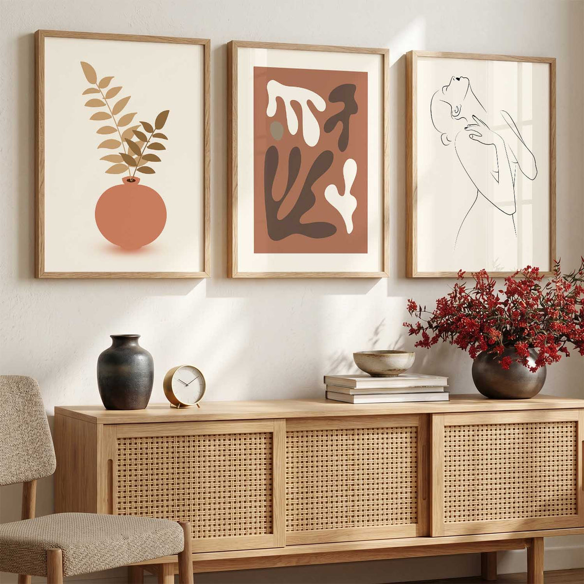 Boho Botanical & Abstract Triptych Digital Art Set