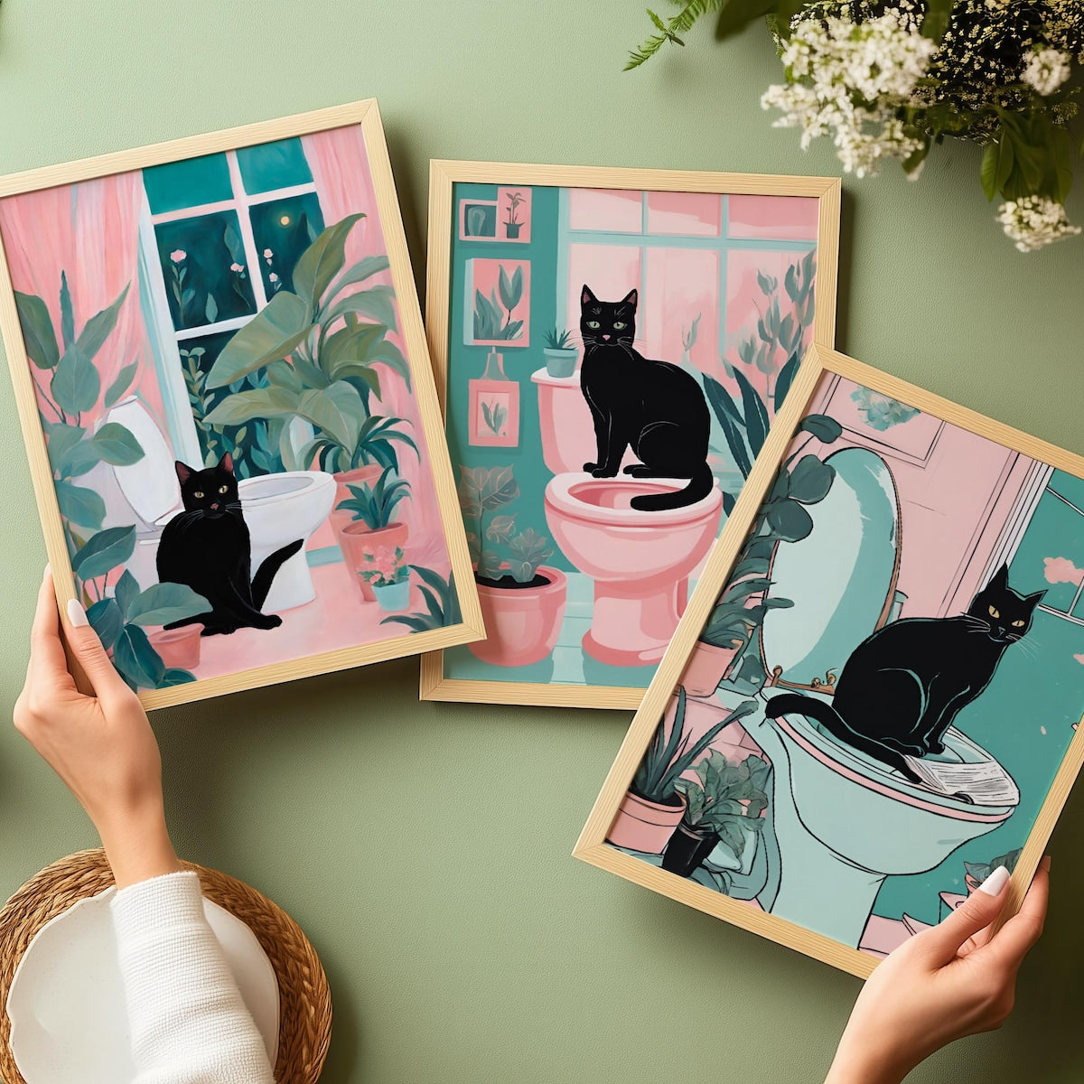 Quirky Black Cat in Bathroom Digital Artwork