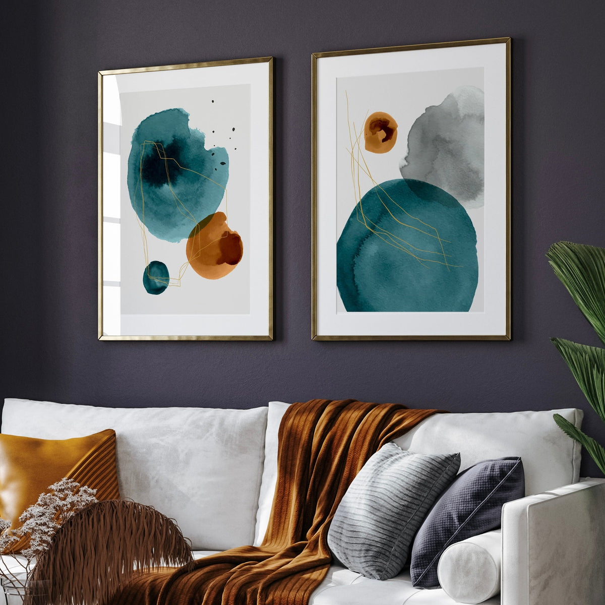 Abstract Teal and Ochre Watercolor Set