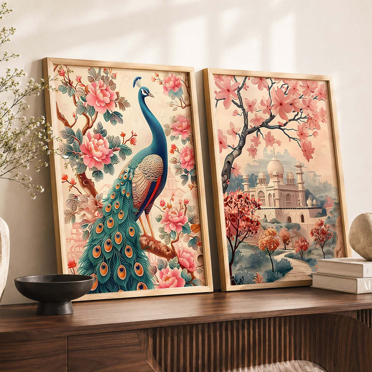 Majestic Peacock and Palace Blossom Digital Art Set