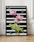Pink Lotus and Blue Butterflies Digital Art