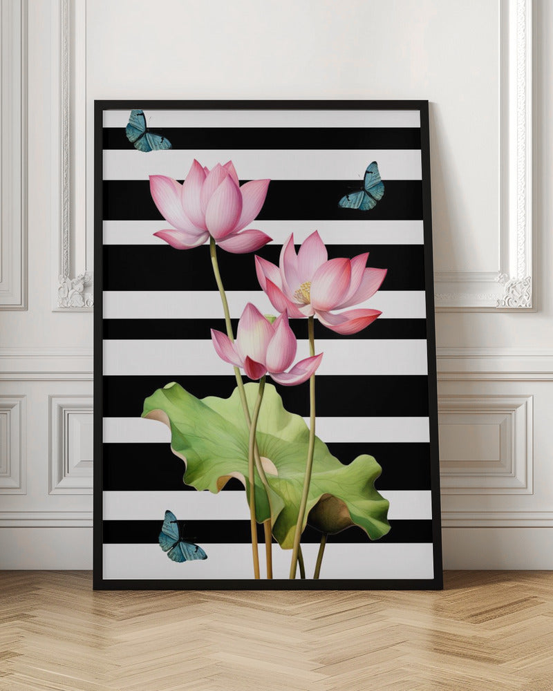 Pink Lotus and Blue Butterflies Digital Art