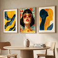 Modern Retro Woman and Abstract Botanical Triptych