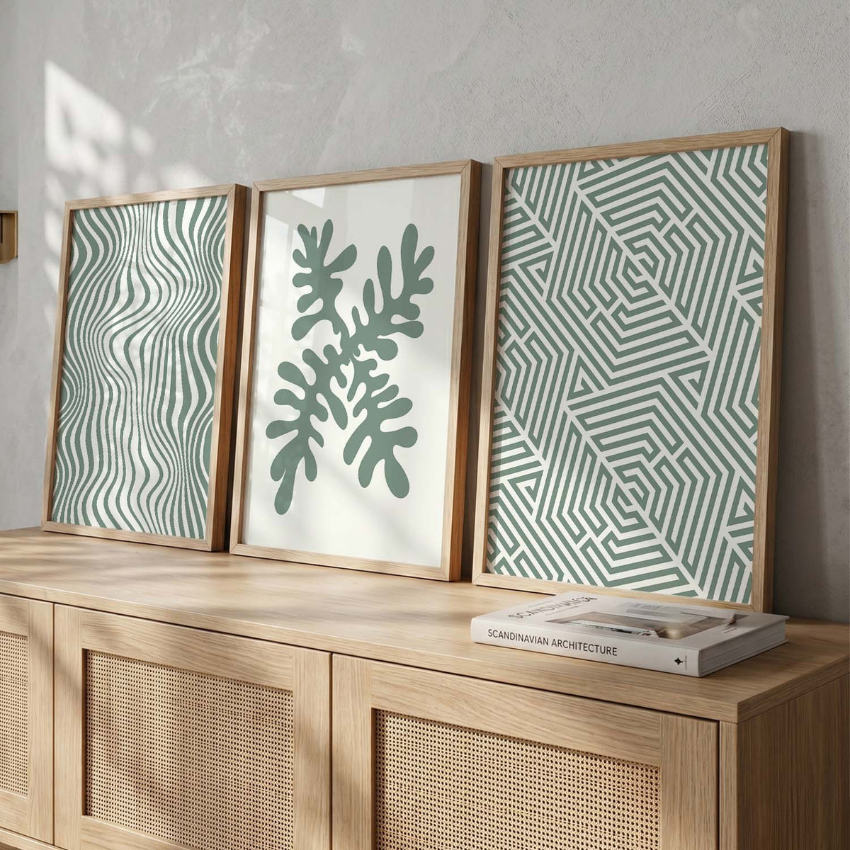 Sage Green Abstract Triptych Digital Print