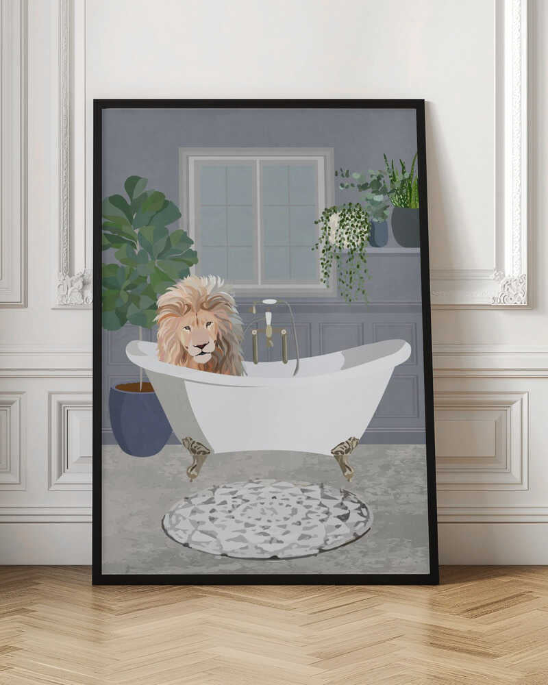 Majestic Lion in Bathtub Digital Artwork