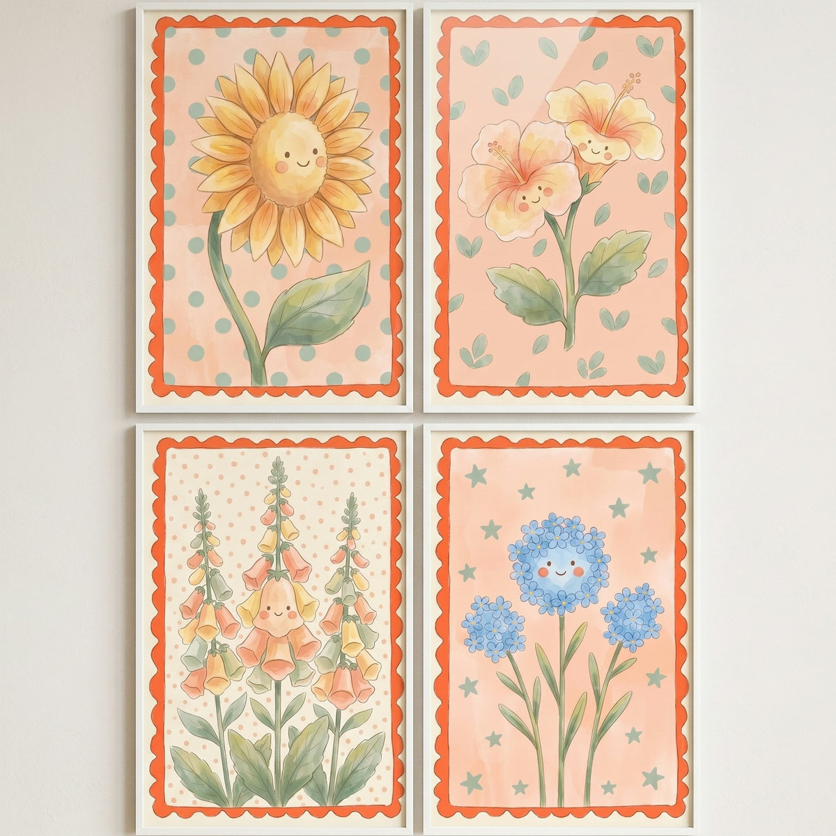 Charming Kawaii Botanical Garden Digital Art Print Set