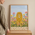 Majestic Lion in Floral Meadow Digital Artwork