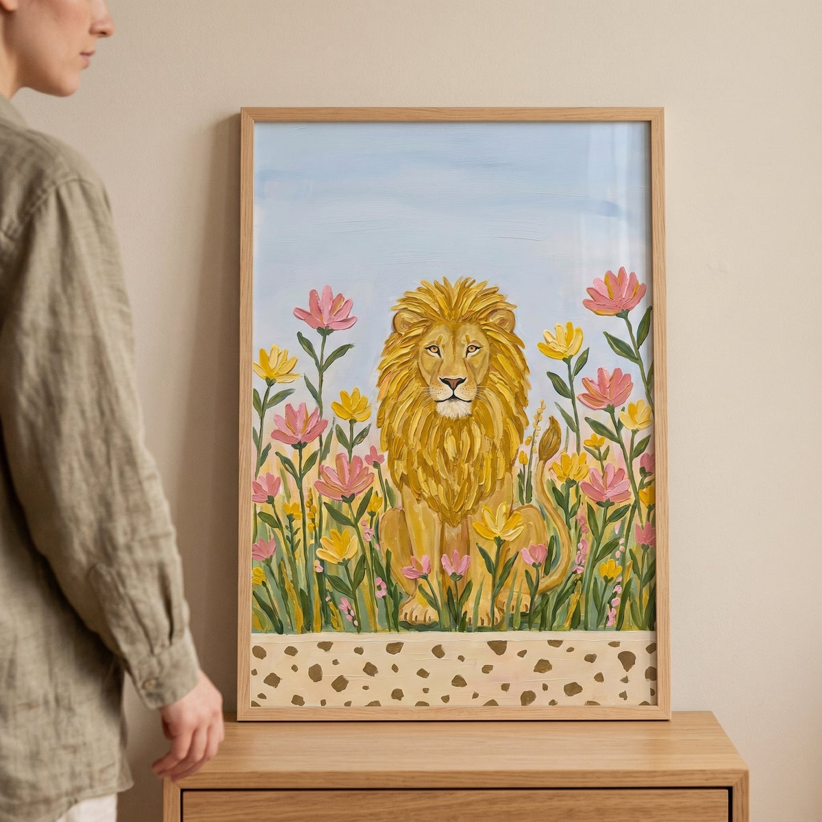 Majestic Lion in Floral Meadow Digital Artwork