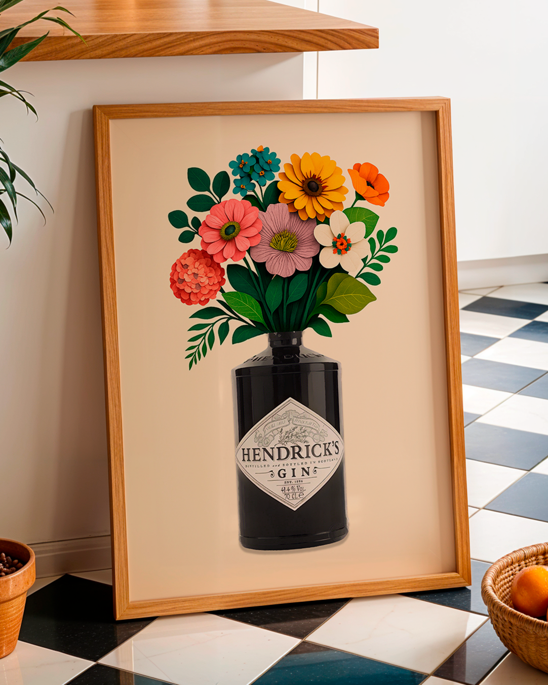 Botanical Gin Bottle High-Resolution Digital Art