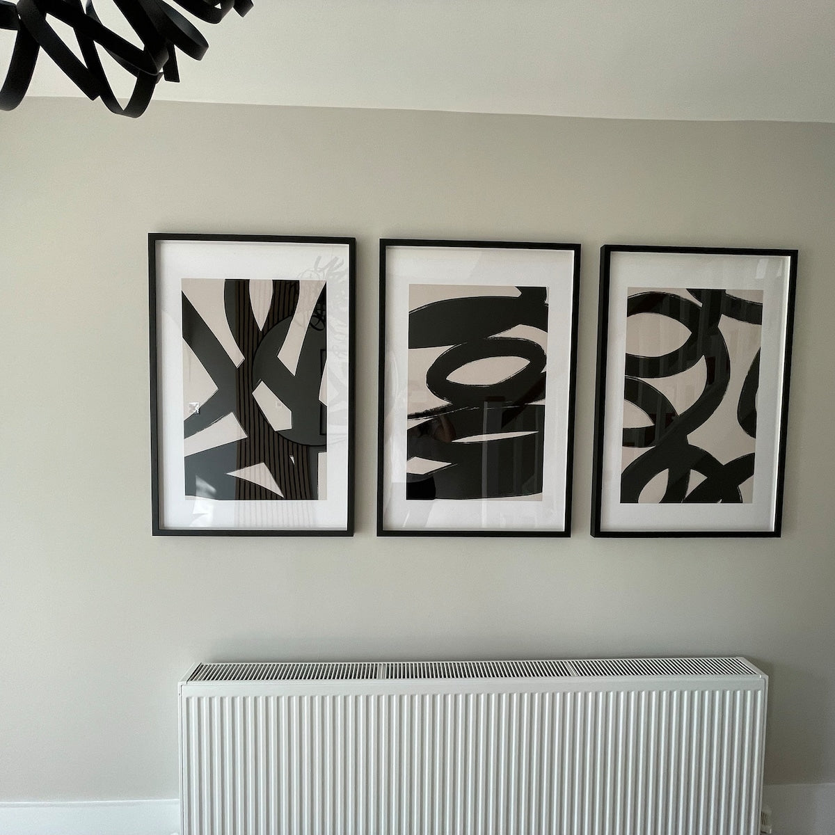 Modern Abstract Black and Beige Triptych Digital Art