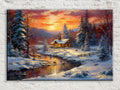 Winter Sunset Cabin Digital Artwork