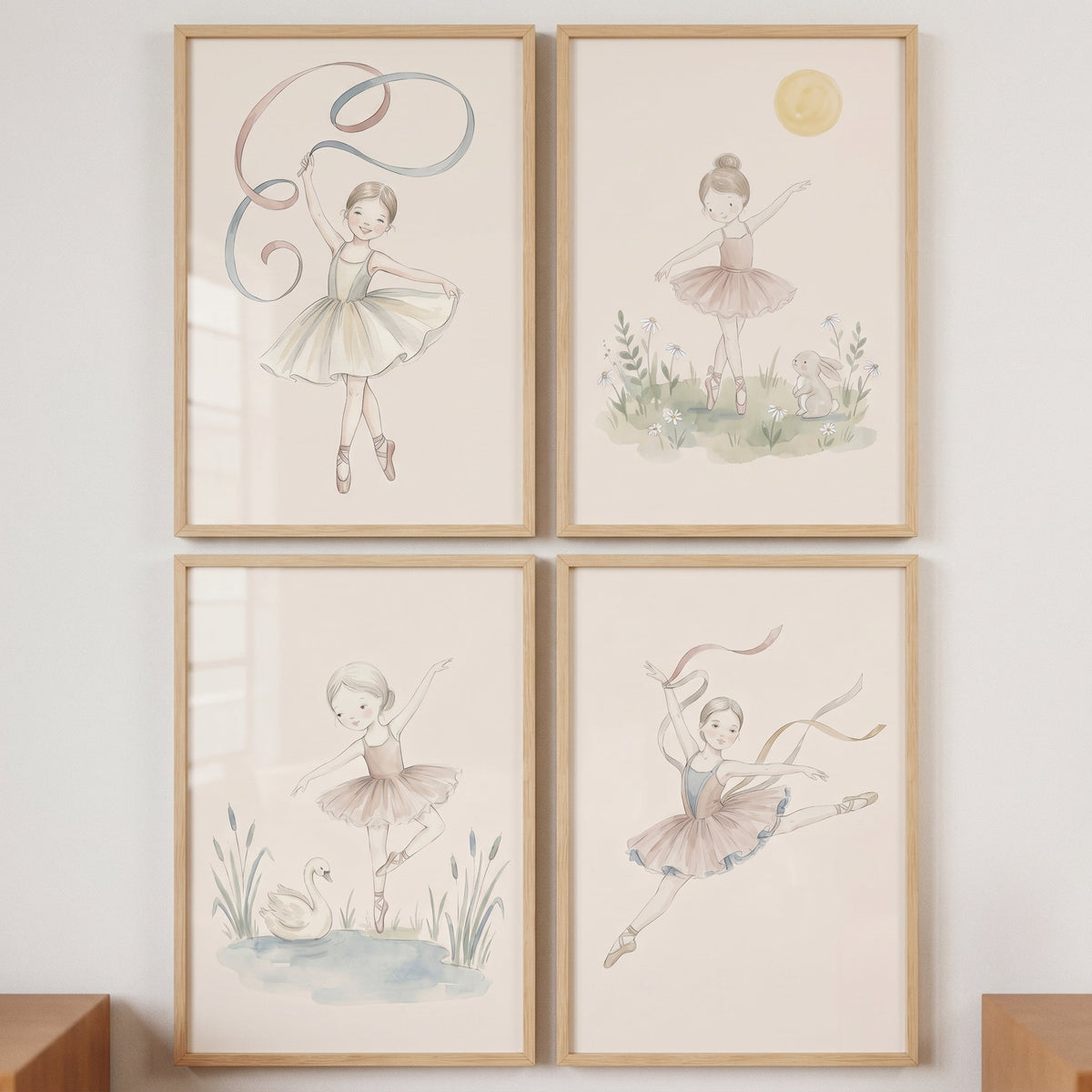 Watercolor Ballerina Girls Set of 4 Digital Prints
