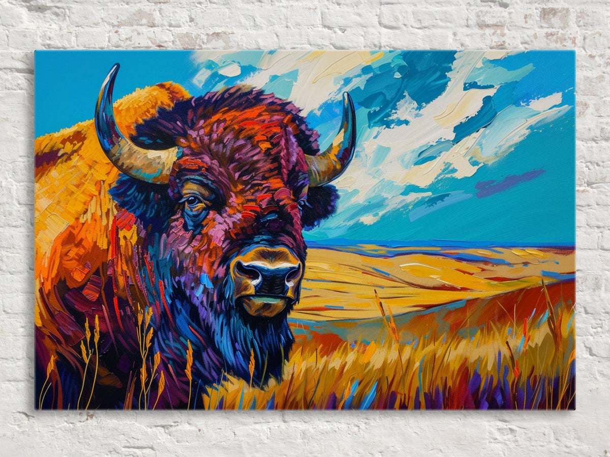 Vibrant Bison Prairie Oil Painting Digital Download