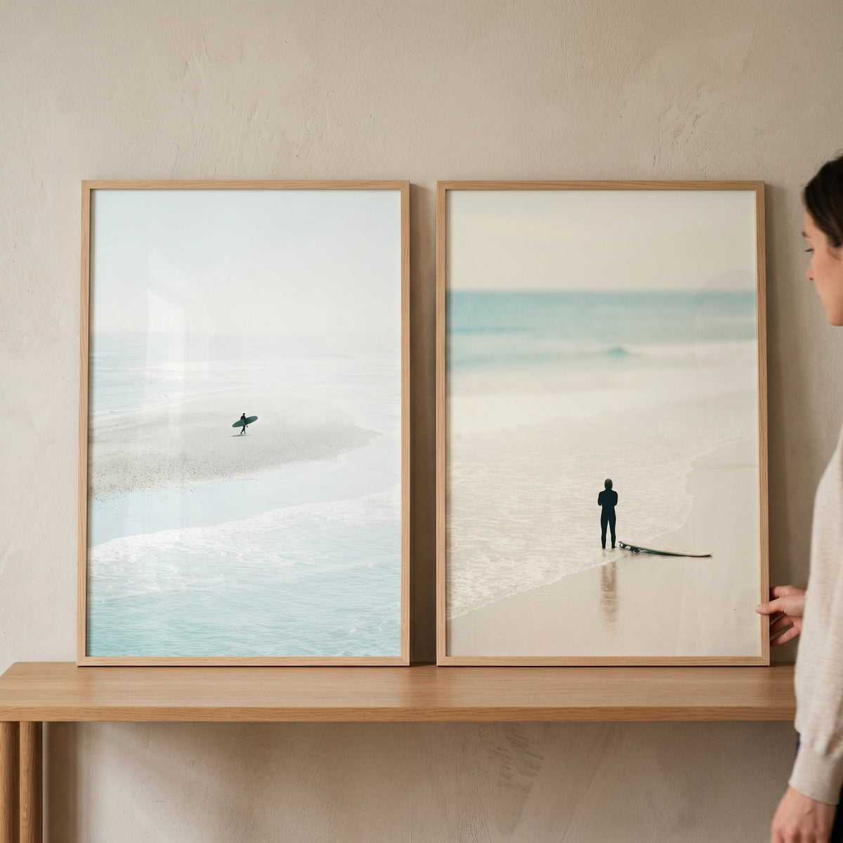 Serene Surfer Coastal Couple Digital Art Set
