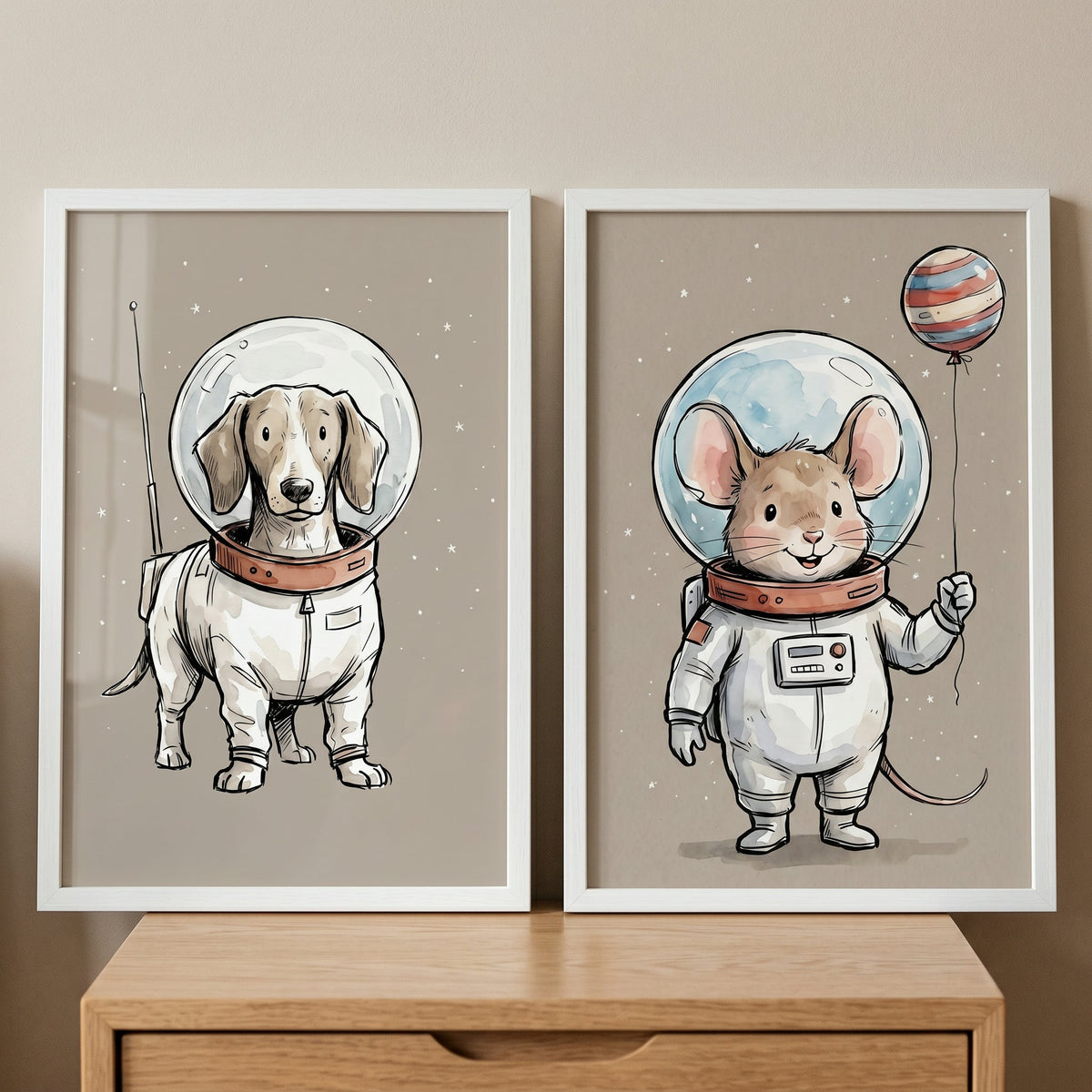 Space Explorer Animals Digital Art Set