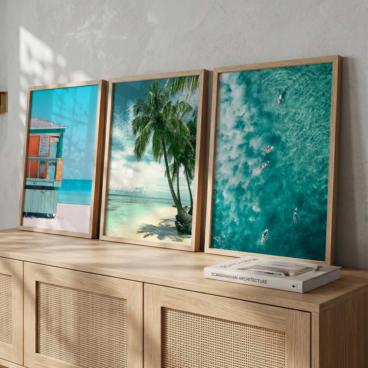 Tropical Coastal Paradise Digital Triptych