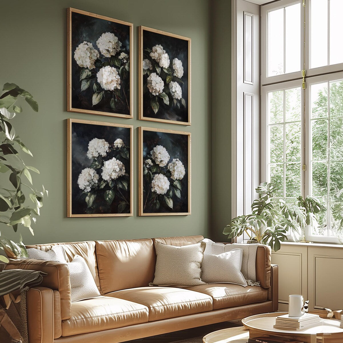 Chic Moody Botanical Hydrangea Digital Gallery Wall Set