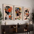 Floral Fashionista Triptych Digital Art Set
