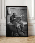 Chimpanzee Reading Newspaper in Bathtub