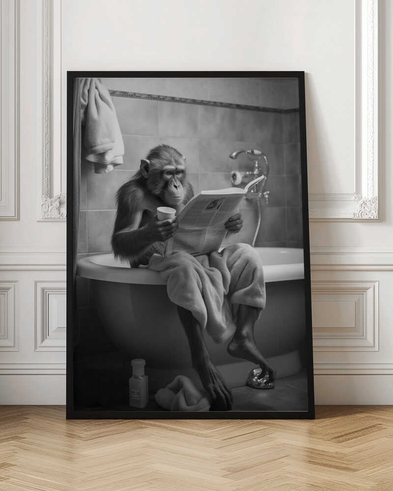 Chimpanzee Reading Newspaper in Bathtub