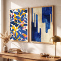 Blue Foliage and Abstract Fluid Digital Art Set
