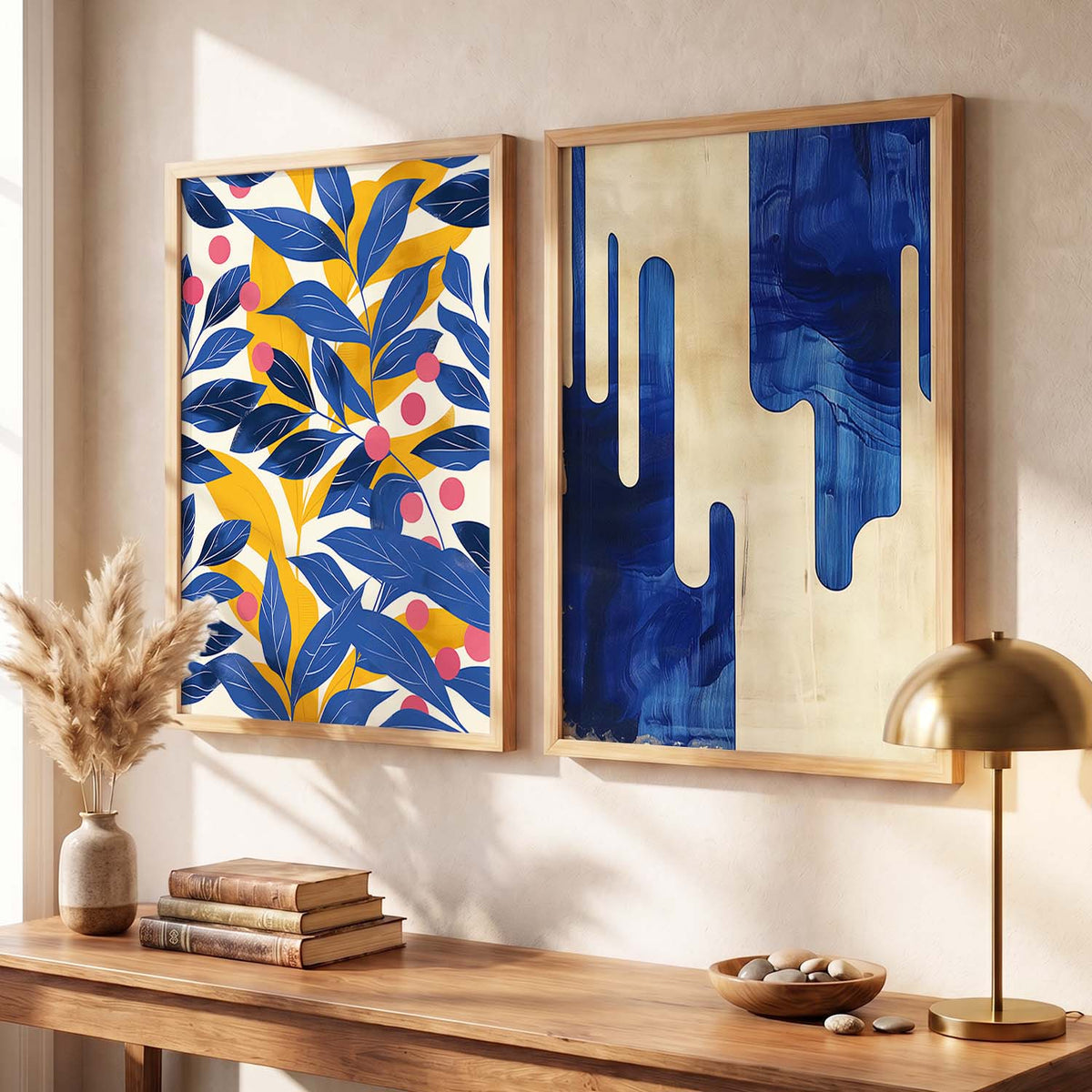 Blue Foliage and Abstract Fluid Digital Art Set
