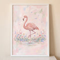 Graceful Flamingo in Pastel Flora Digital Artwork